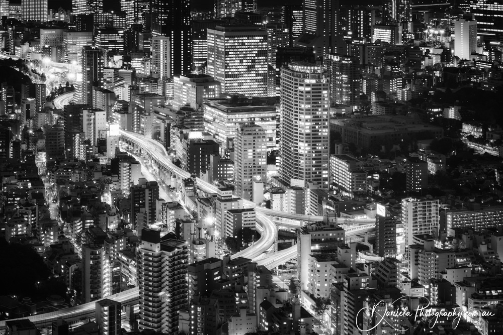 Japan Aerial View of Tokyo with Shuto Urban Expressway below